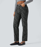 Leopard Print High Waisted Straight Leg Casual Jeans with Pockets — Gray Leopard Denim — view 1
