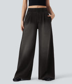 Mid Rise Wide Leg Flaredd French Terry Casual Sweatpants Jeans with Pockets — Phantom Denim — view 6
