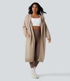 Hooded Long Sleeve Longline Casual Cardigan with Pockets — Gray Morn — view 1
