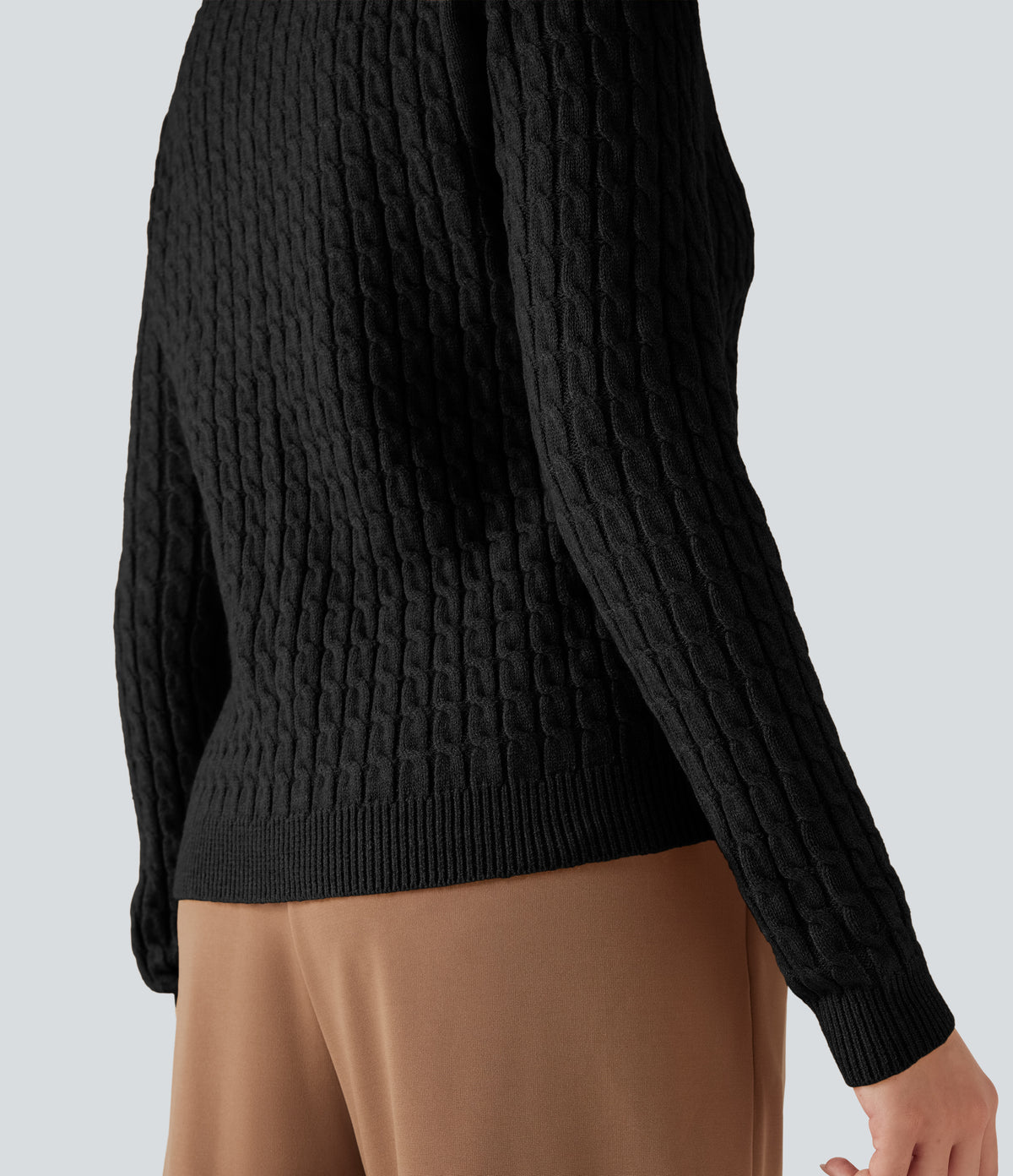 V-neck Cable Knit Work Cardigan — Black — view 5
