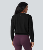 Airy Round Neck Long Sleeve Crossover Hem Yoga Sports Top — Black — view 2
