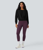 Airy Round Neck Long Sleeve Crossover Hem Yoga Sports Top — Black — view 6