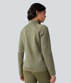 Stand Collar Long Sleeve Zip Fly Hiking Fleece Heathered Jacket with Pockets — Earthy Yellow — view 2