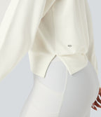 Off-shoulder Long Sleeve Fleece Yoga Sports Top — Star White — view 7