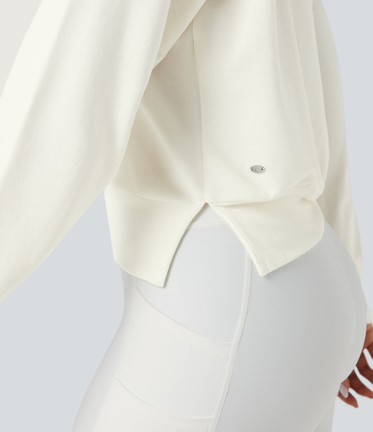 Off-shoulder Long Sleeve Fleece Yoga Sports Top — Star White — view 7