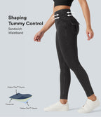 High Waisted Tummy Control Denim Casual Leggings with Pockets — Phantom Denim — view 1
