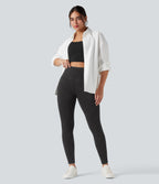 High Waisted Tummy Control Denim Casual Leggings with Pockets — Phantom Denim — view 6