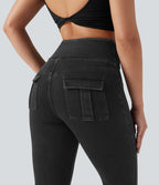 High Waisted Tummy Control Denim Casual Leggings with Pockets — Phantom Denim — view 5