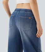 Low Rise Drawstring Casual Baggy Jogger Jeans with Pockets — Tide Blue Denim — view 5