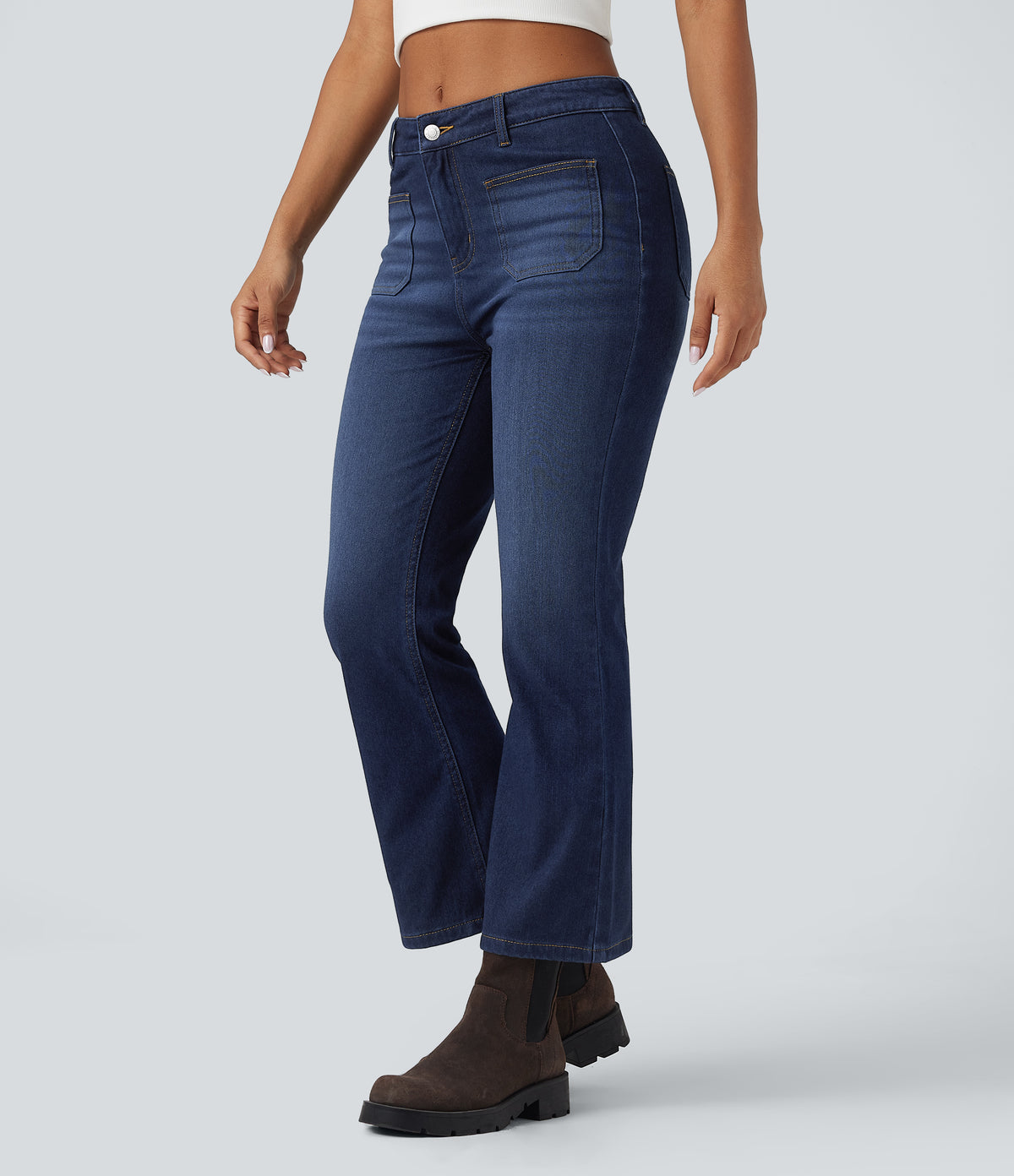 Denim Heat Mid Rise Denim Casual Bootcut Jeans with Pockets — Pageant Blue Denim — view 3