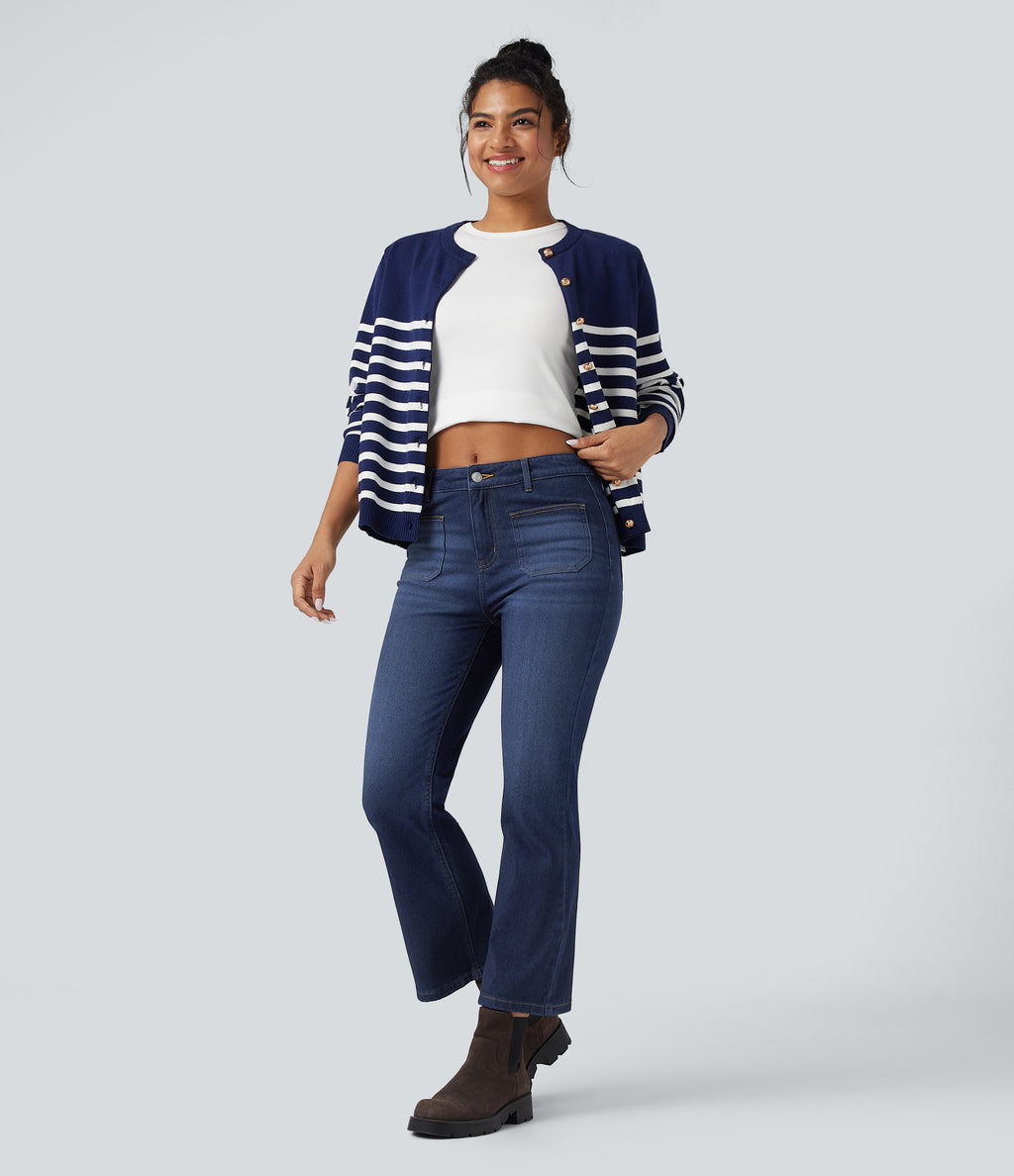 Denim Heat Mid Rise Denim Casual Bootcut Jeans with Pockets — Pageant Blue Denim — view 6