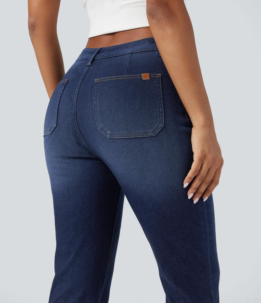 Denim Heat Mid Rise Denim Casual Bootcut Jeans with Pockets — Pageant Blue Denim — view 5