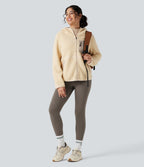 High Waisted Drawstring Fleece 7/8 Hiking Leggings with Pockets — Walnut — view 7