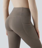 High Waisted Drawstring Fleece 7/8 Hiking Leggings with Pockets — Walnut — view 6