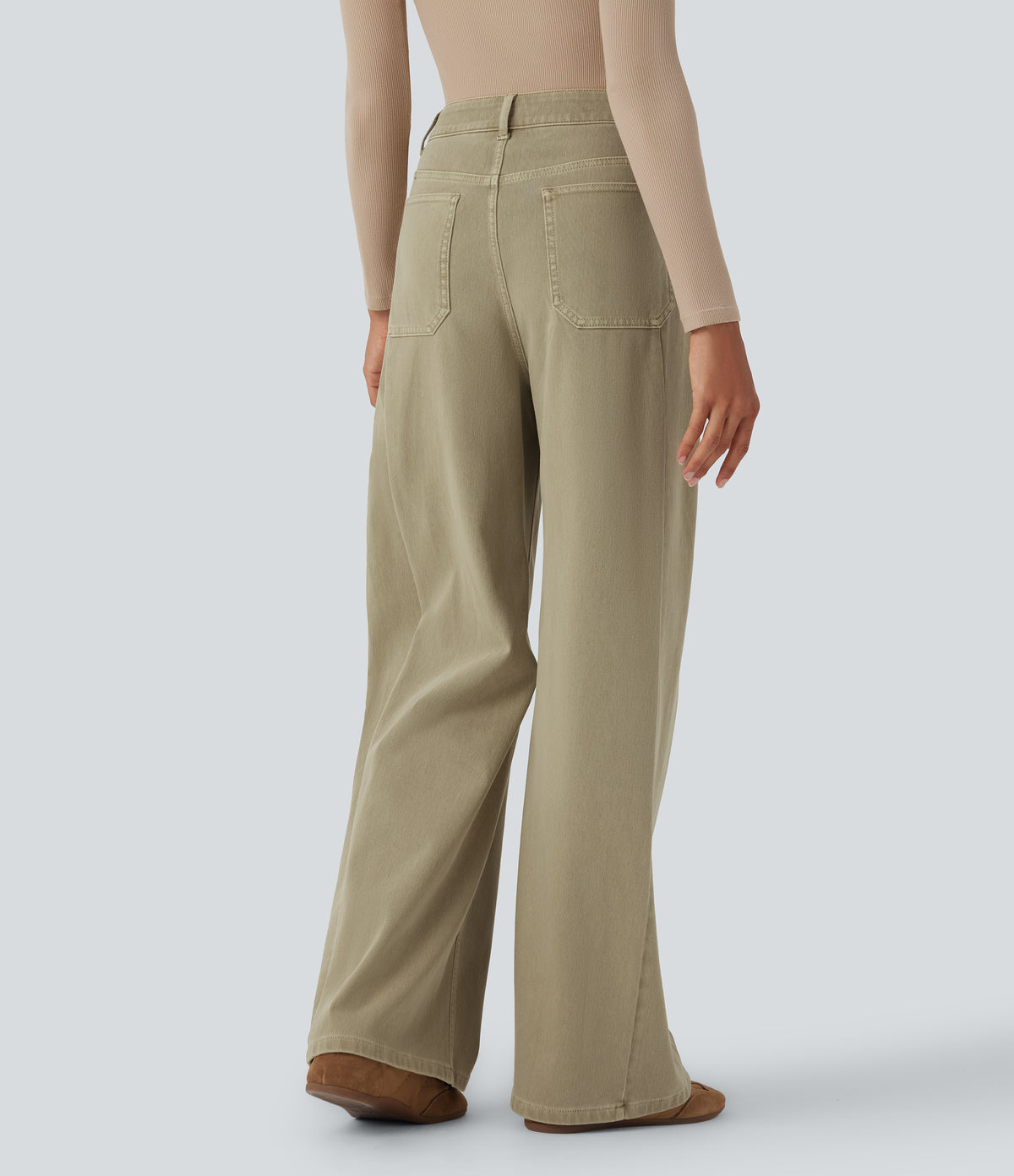 High Waisted Colorful Casual Jeans with Pockets — Peyote Brown Denim — view 2