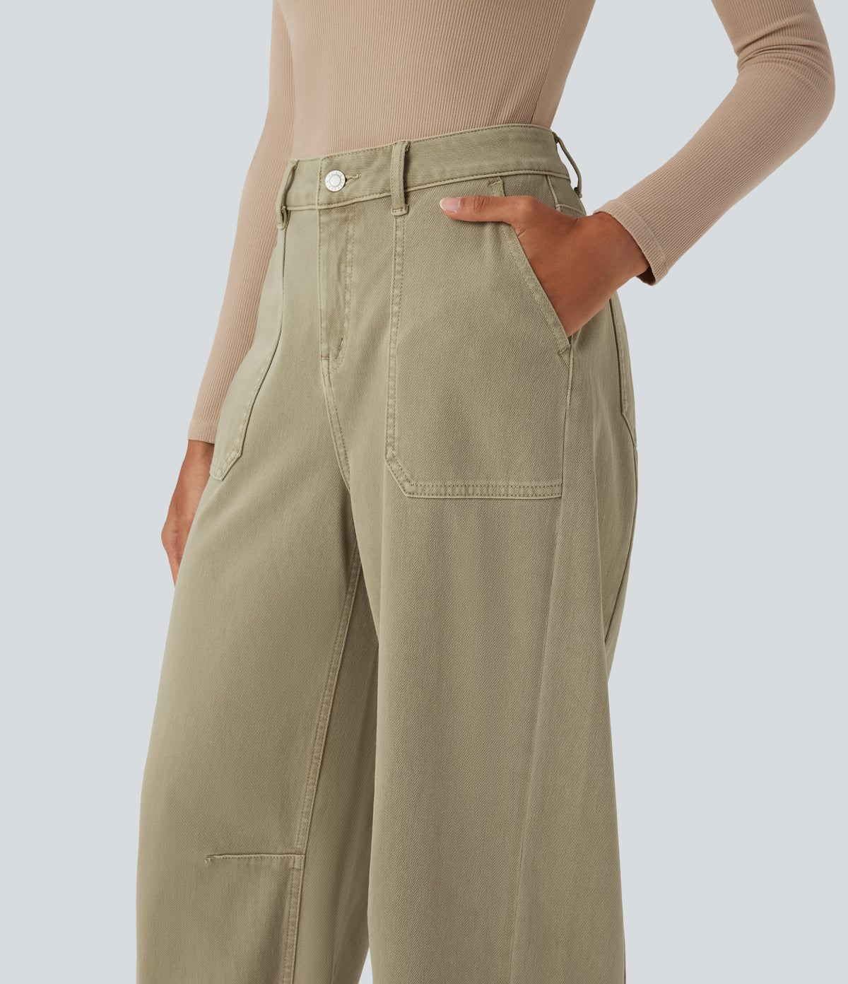 High Waisted Colorful Casual Jeans with Pockets — Peyote Brown Denim — view 4