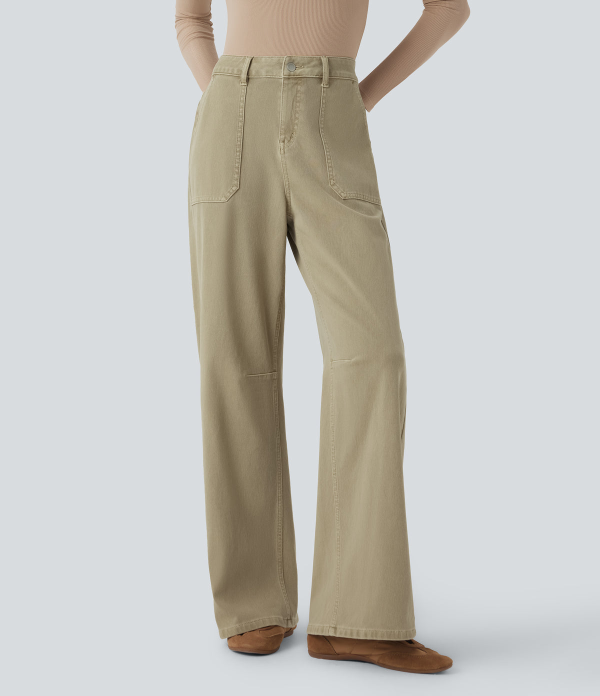 High Waisted Colorful Casual Jeans with Pockets — Peyote Brown Denim — view 1