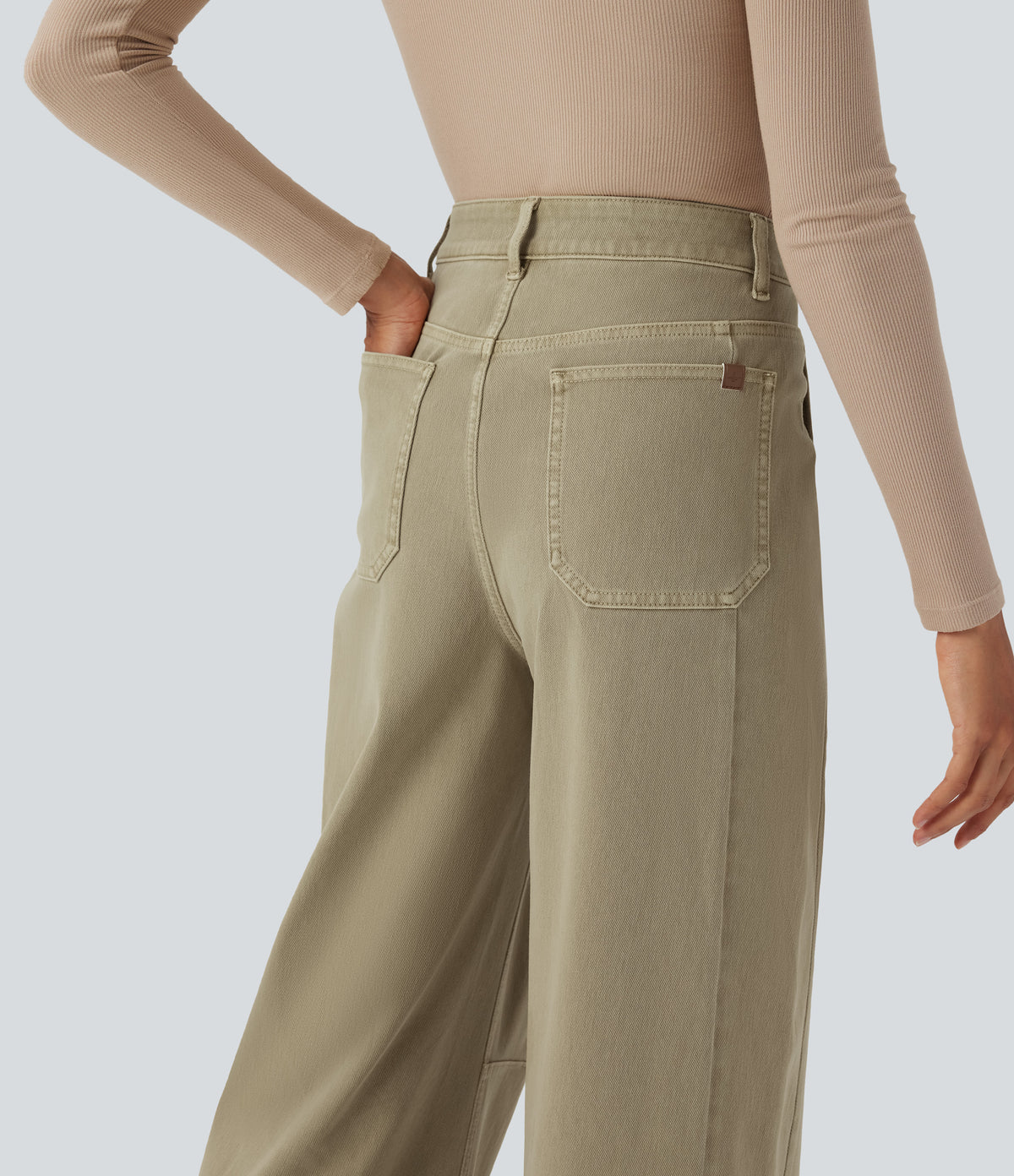 High Waisted Colorful Casual Jeans with Pockets — Peyote Brown Denim — view 5