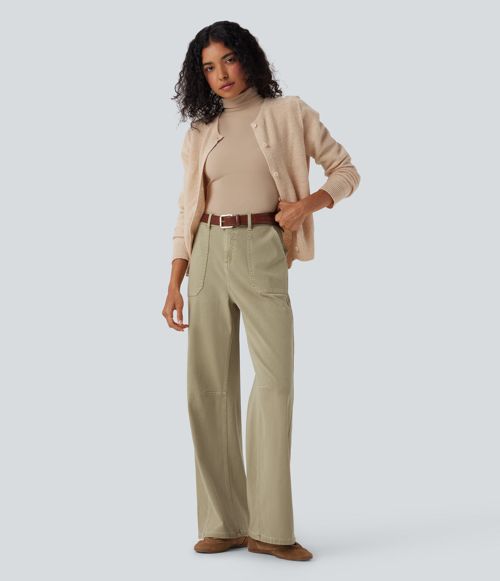 High Waisted Colorful Casual Jeans with Pockets — Peyote Brown Denim — view 7