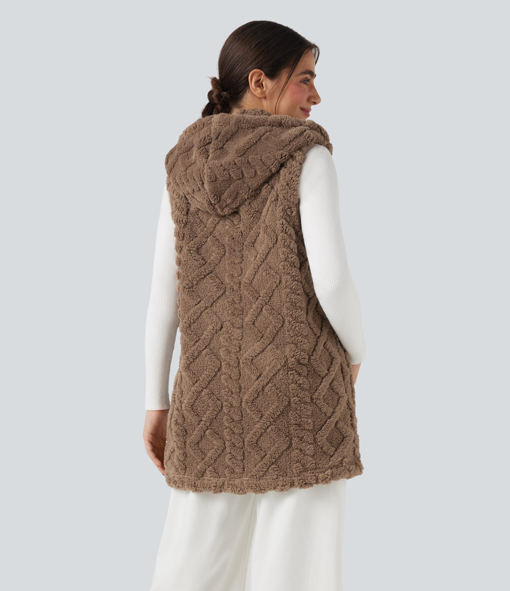 Hooded Casual Sherpa Vest — Coca Mocha — view 2