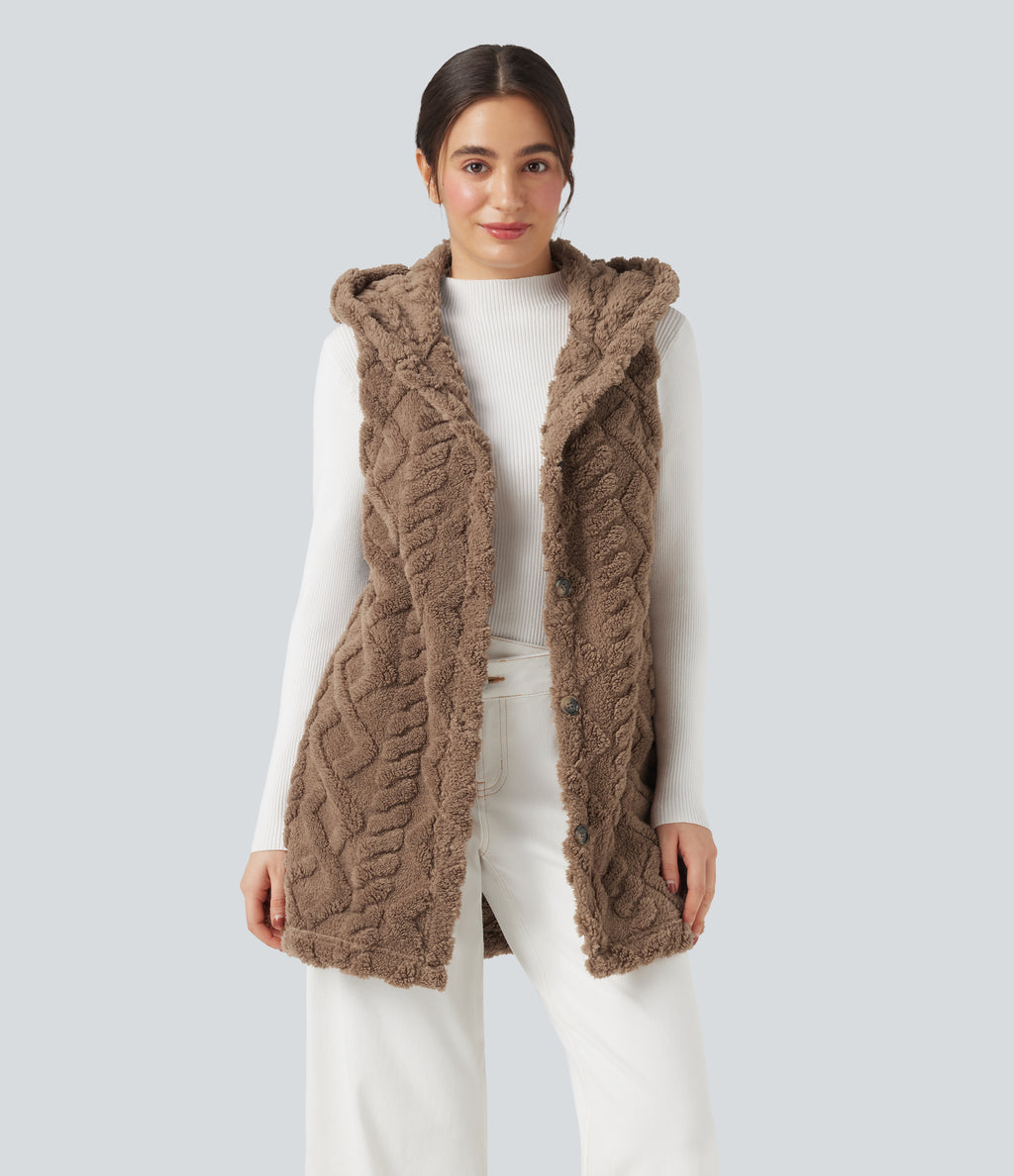 Hooded Casual Sherpa Vest — Coca Mocha — view 1
