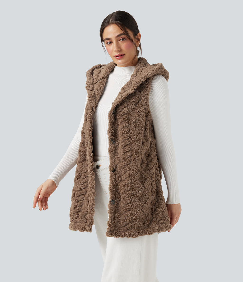Hooded Casual Sherpa Vest — Coca Mocha — view 3