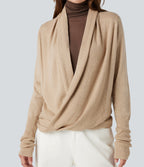 Long Sleeve Wrapped Casual Cardigan — Warm Sand — view 7