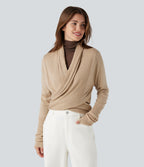 Long Sleeve Wrapped Casual Cardigan — Warm Sand — view 5