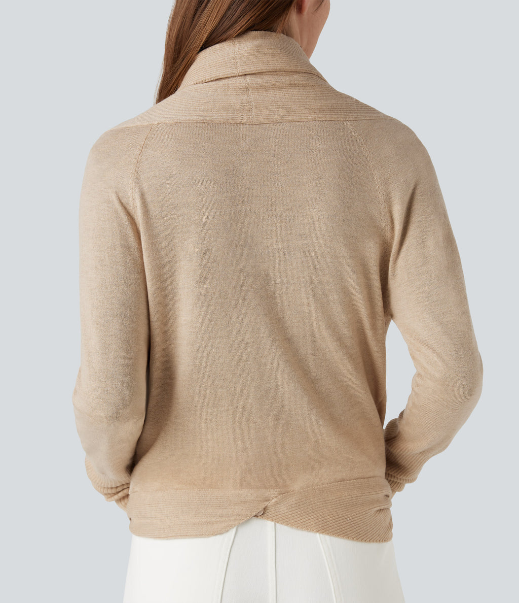 Long Sleeve Wrapped Casual Cardigan — Warm Sand — view 8