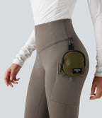 High Waisted Tummy Control Fleece Hiking Leggings with Pockets — Walnut — view 4