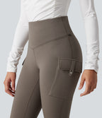 High Waisted Tummy Control Fleece Hiking Leggings with Pockets — Walnut — view 6