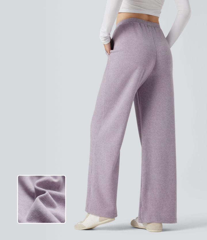 High Waisted Drawstring Thermal Casual Baggy Trousers with Pockets — Iris — view 1