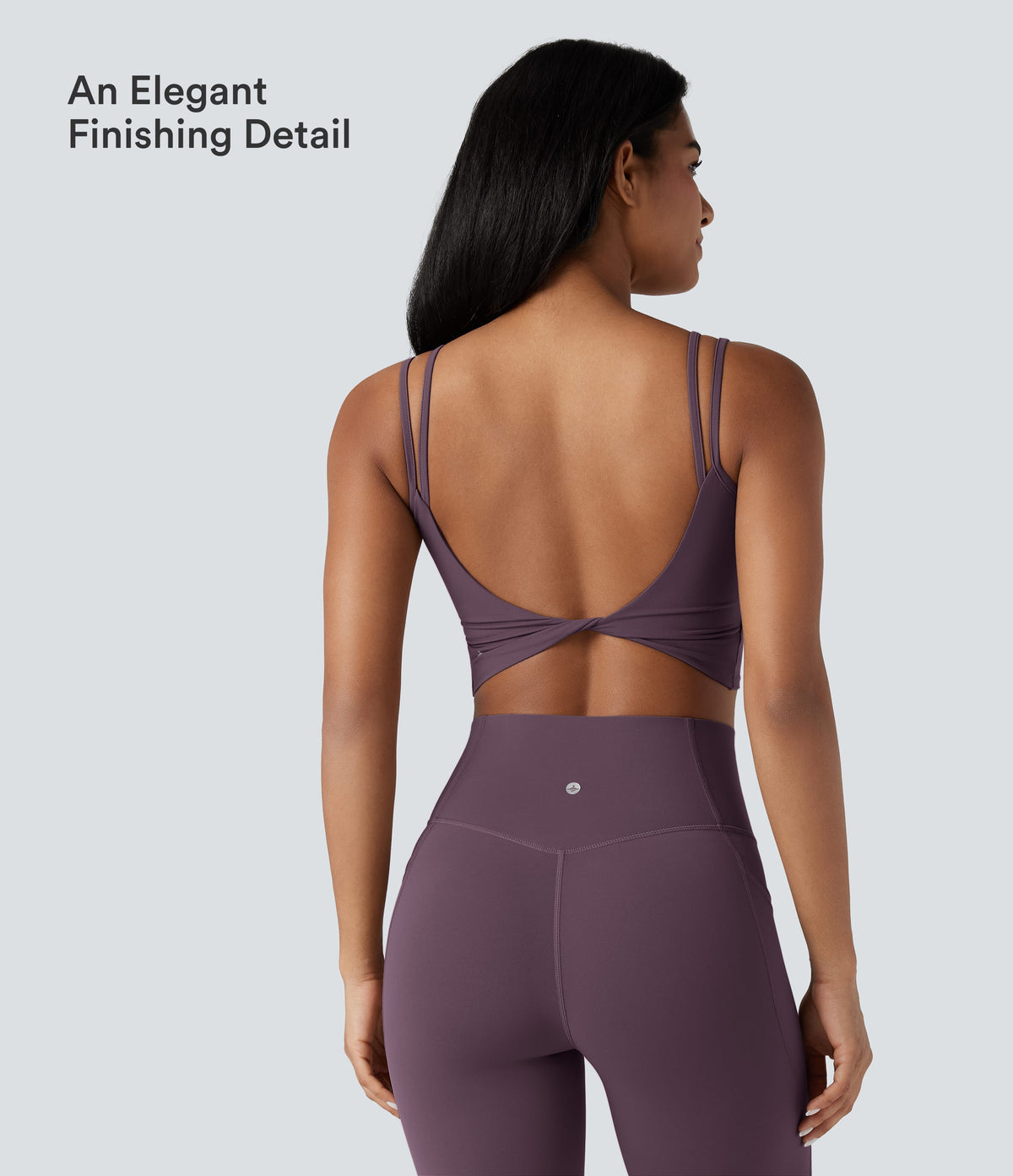 Double Straps Twisted Backless Cropped Yoga Tank Top — Night's Purple — view 7
