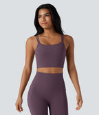 Double Straps Twisted Backless Cropped Yoga Tank Top — Night's Purple — view 2