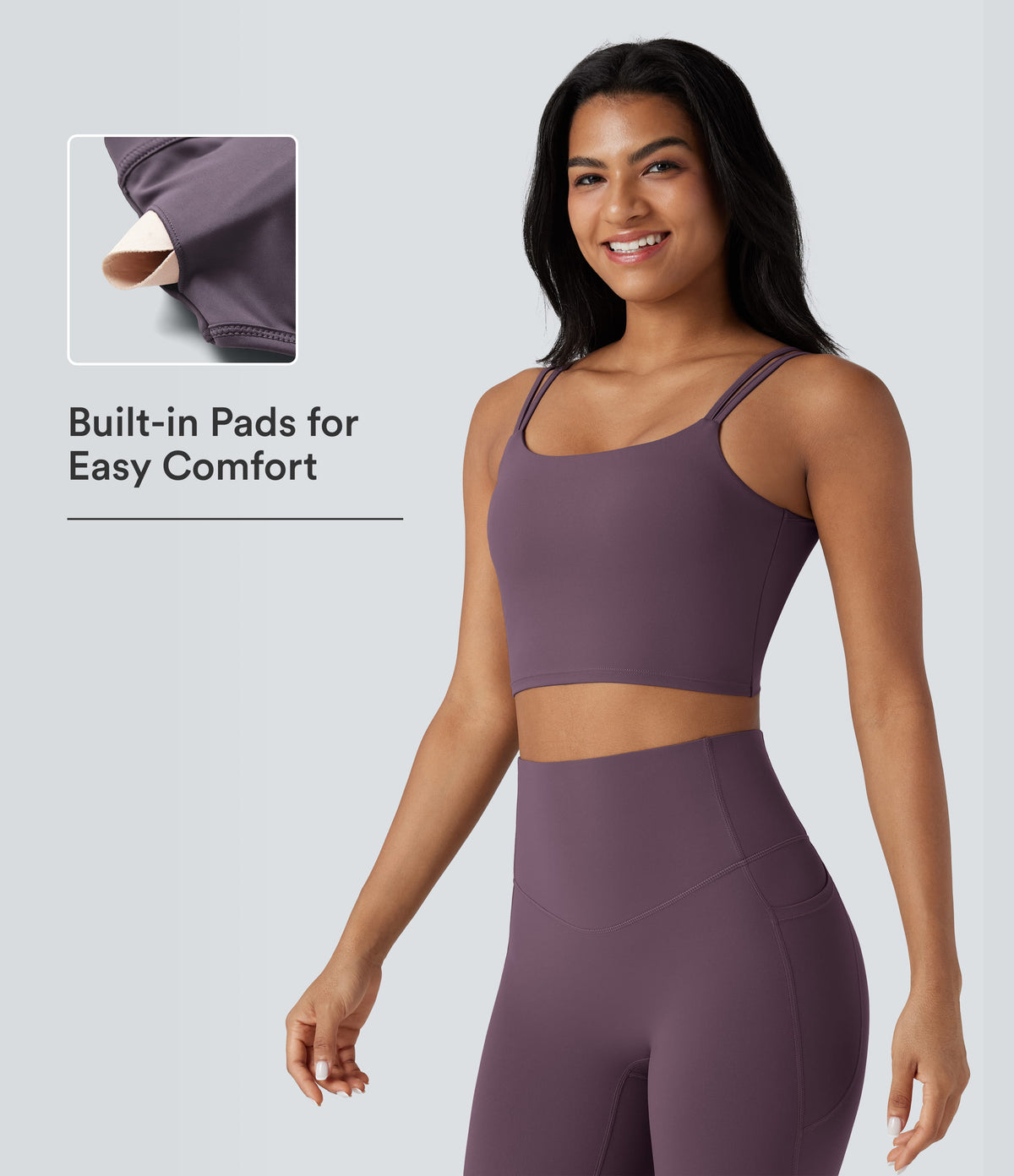Double Straps Twisted Backless Cropped Yoga Tank Top — Night's Purple — view 4