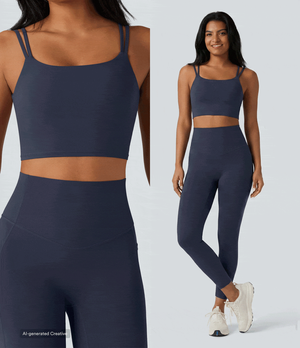 Double Straps Twisted Backless Cropped Yoga Tank Top — Night's Purple — view 6