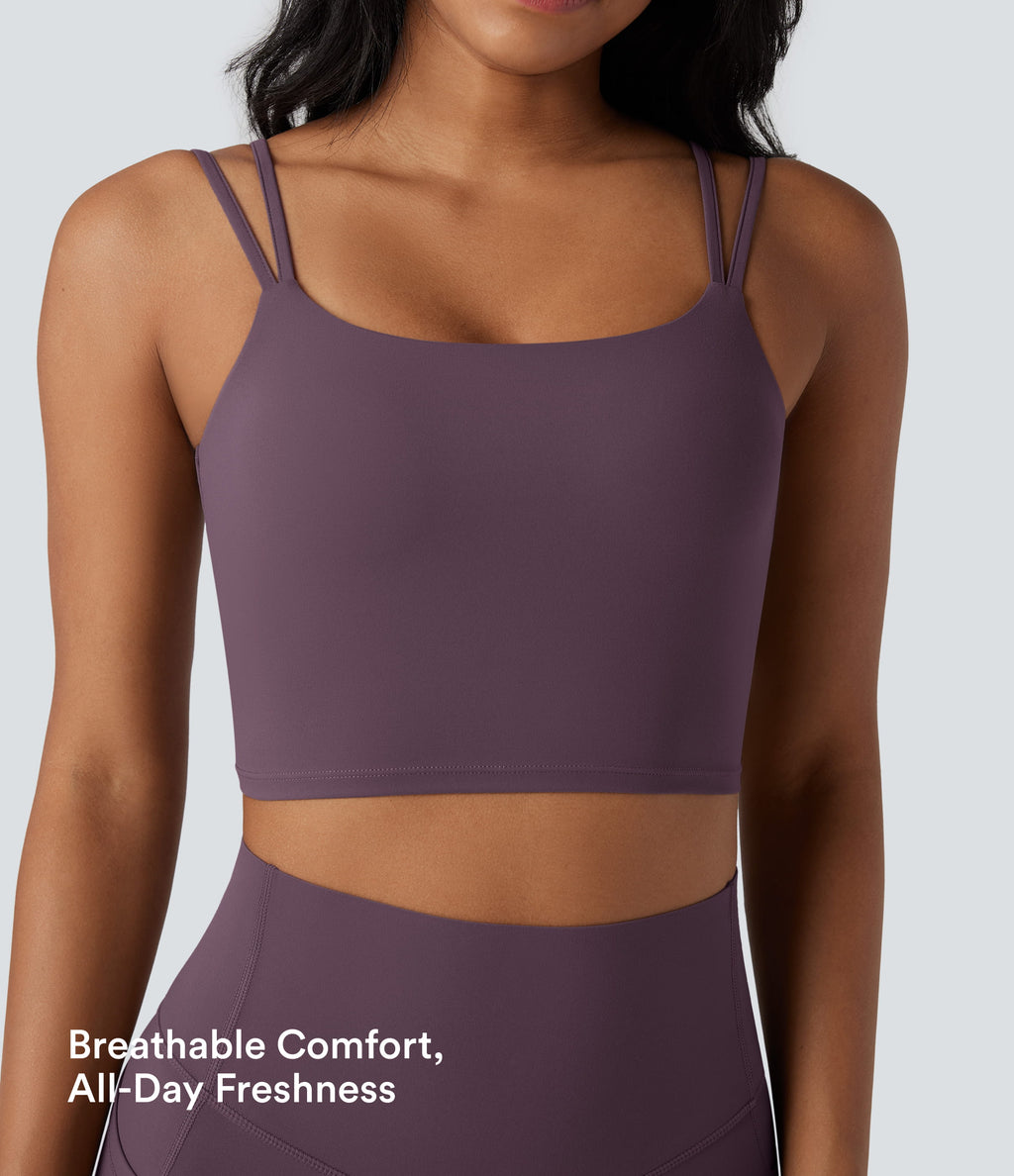 Double Straps Twisted Backless Cropped Yoga Tank Top — Night's Purple — view 3