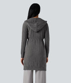 Hooded Long Sleeve Drawstring Casual Longline Cardigan — Iron Oxide — view 2