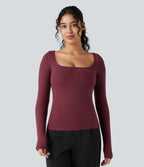HeatCore Scoop Neck Long Sleeve Work Warming T-Shirt — Cordovan — view 5