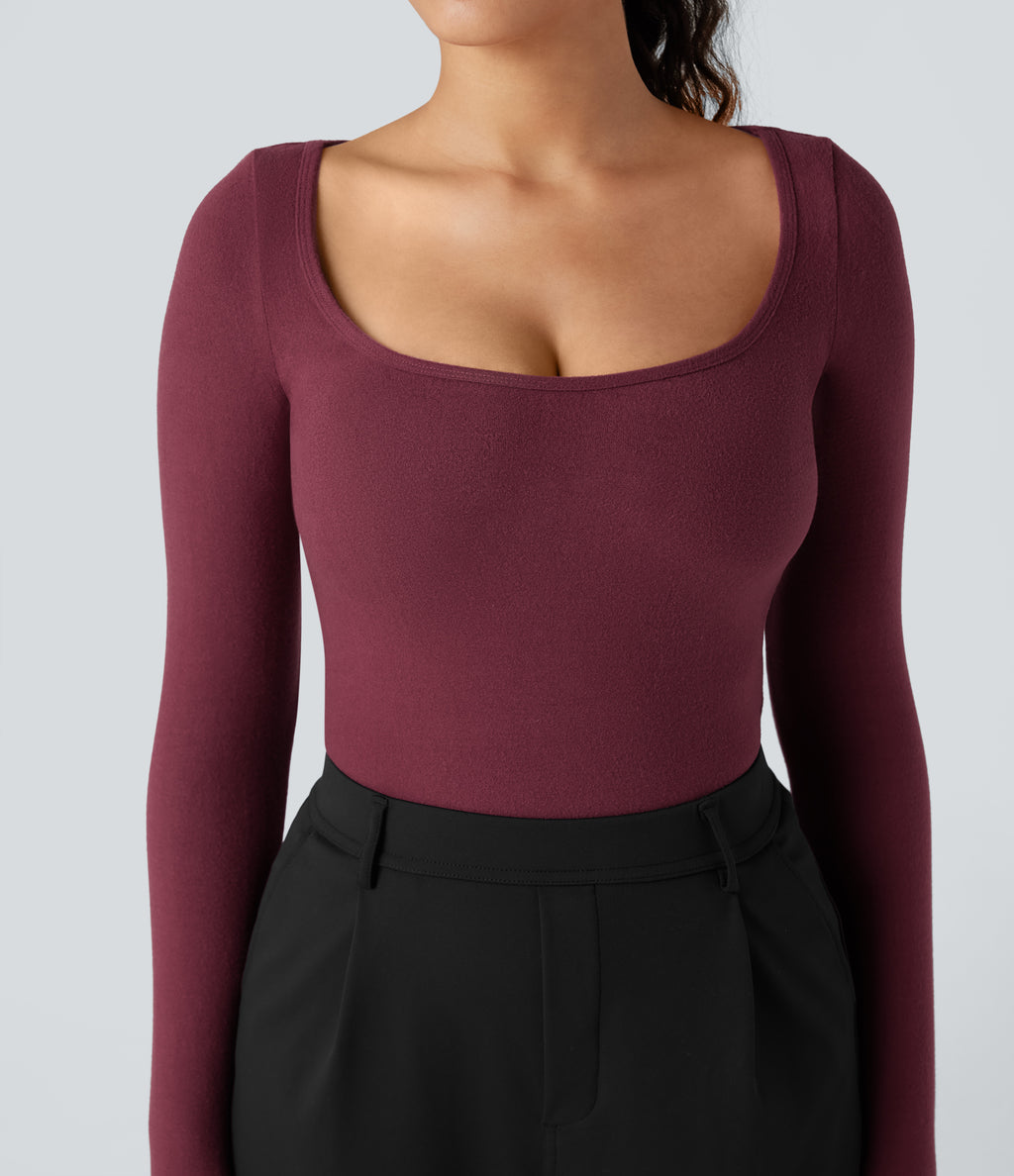 HeatCore Scoop Neck Long Sleeve Work Warming T-Shirt — Cordovan — view 4