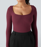 HeatCore Scoop Neck Long Sleeve Work Warming T-Shirt — Cordovan — view 4