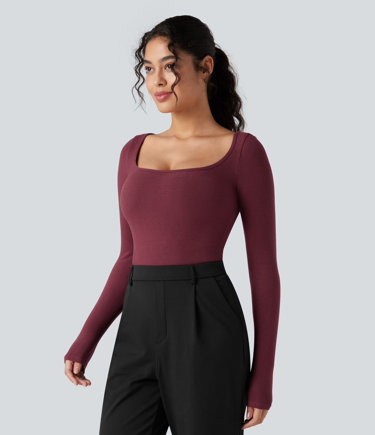 HeatCore Scoop Neck Long Sleeve Work Warming T-Shirt — Cordovan — view 3