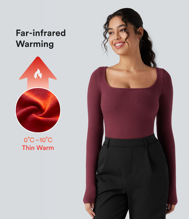 HeatCore Scoop Neck Long Sleeve Work Warming T-Shirt — Cordovan — view 1