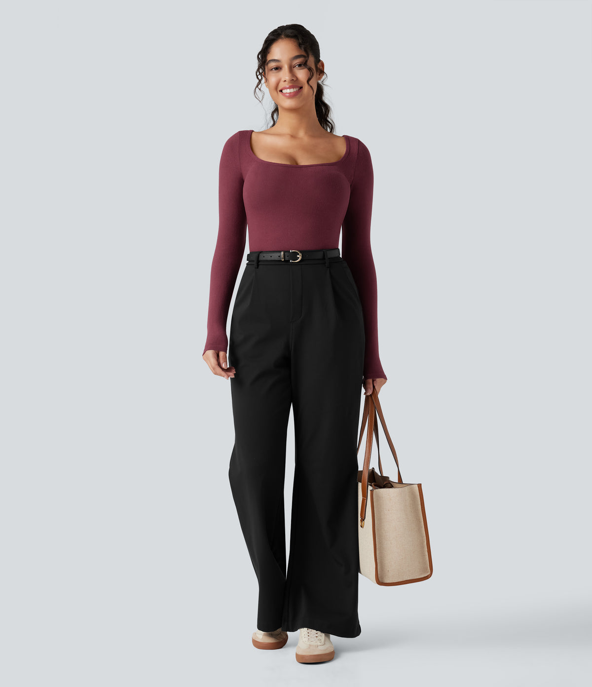 HeatCore Scoop Neck Long Sleeve Work Warming T-Shirt — Cordovan — view 6