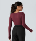 HeatCore Scoop Neck Long Sleeve Work Warming T-Shirt — Cordovan — view 2