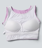 Push-Up Molded Spacer Scoop Neck Long Sleeve Thumb Holes Crossover Cropped Yoga Sports Top — Plum Pink Purple — view 7