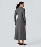 Mock Neck Long Sleeve Midi Casual Dress — Darl Gray Floral Yarn — view 2
