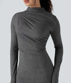 Mock Neck Long Sleeve Midi Casual Dress — Darl Gray Floral Yarn — view 4