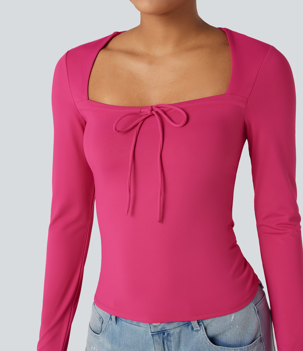 Square Neck Lace Up Long Sleeve Casual Top — Innuendo — view 4