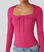 Square Neck Lace Up Long Sleeve Casual Top — Innuendo — view 4